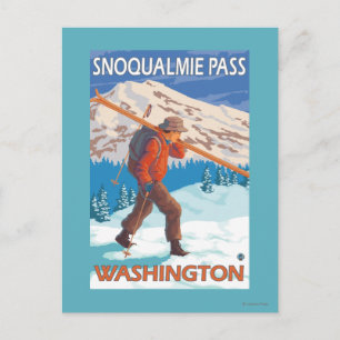 Carte Postale Skier transportant ski de neige - Snoqualmie Pass,
