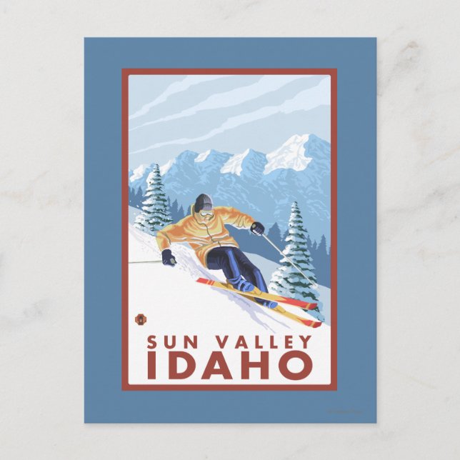 Carte Postale Skieur de neige en descente - Sun Valley, Idaho (Devant)