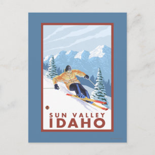 Carte Postale Skieur de neige en descente - Sun Valley, Idaho