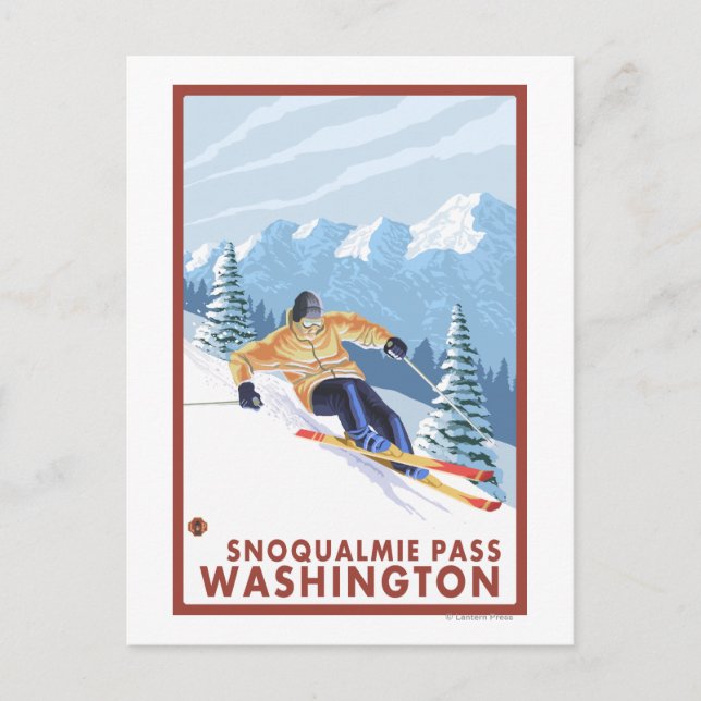 Carte Postale Skieur de neige - Snoqualmie Pass, WA (Devant)