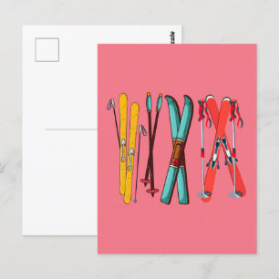 Carte Postale Skieur de ski coloré drôle 