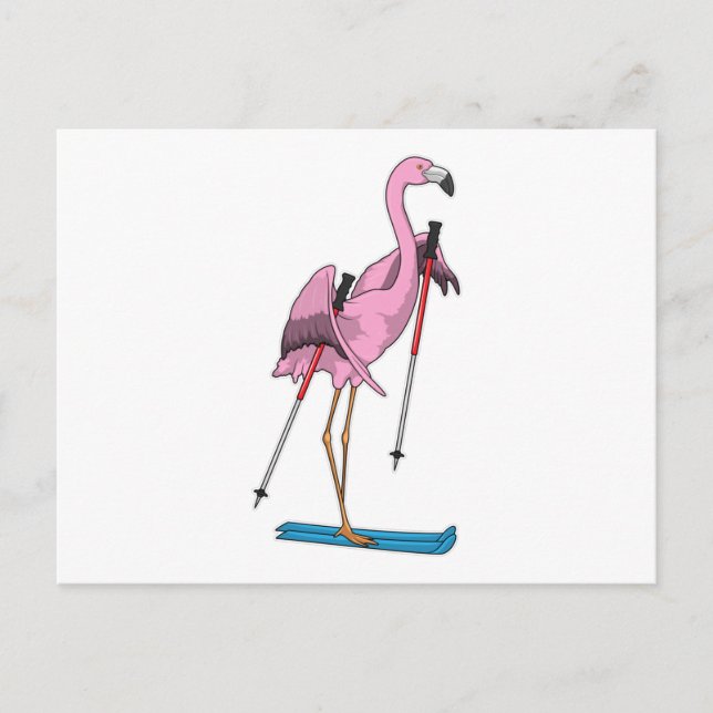 Carte Postale Skieur flamant rose (Devant)