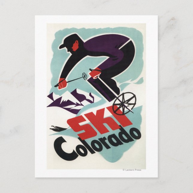 Carte Postale Skieur habillé noir et violet (Devant)