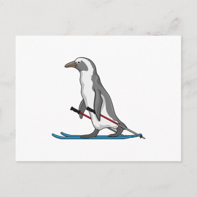Carte Postale Skieur Pingouin Ski (Devant)
