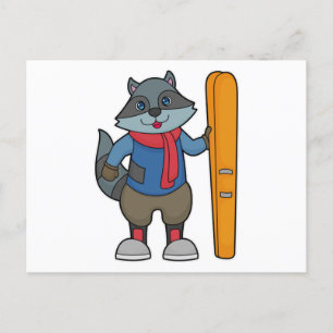 Carte Postale Skieur Ratons Laveurs Ski