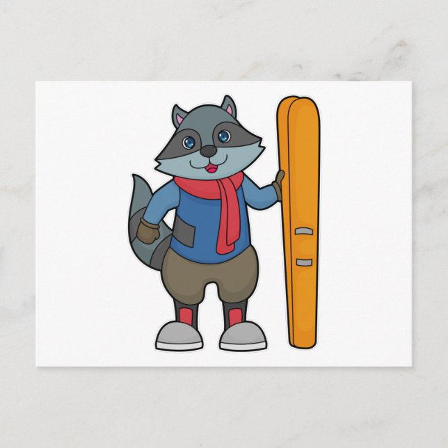 Carte Postale Skieur Ratons Laveurs Ski (Devant)
