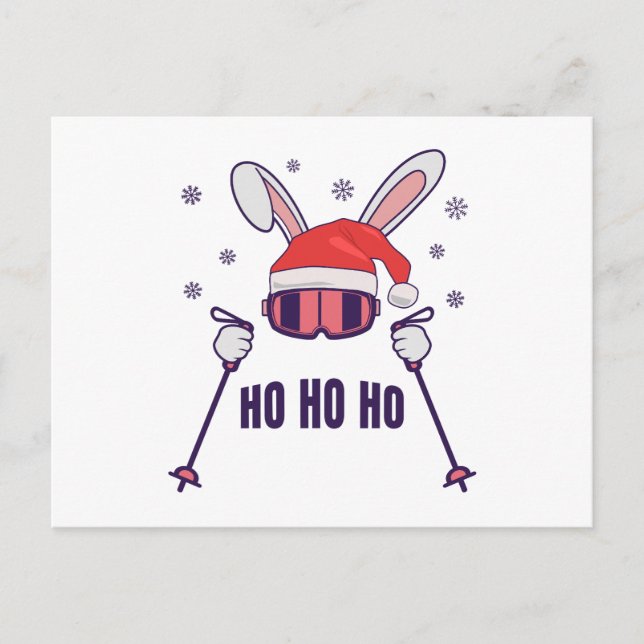 Carte Postale Skiing Santa Rabbit with Santa Hat and ski poles S (Devant)