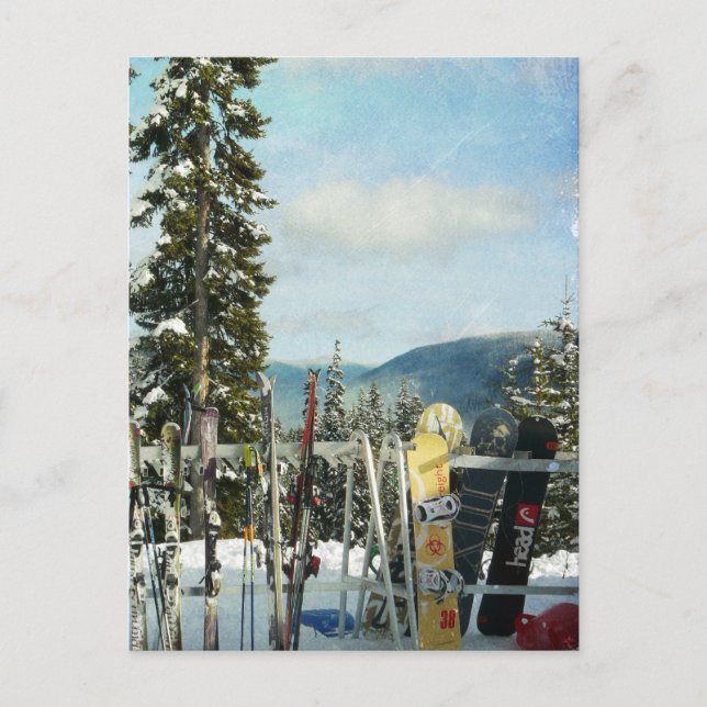 Carte Postale Skis et snowboards sur Mountain Top (Devant)