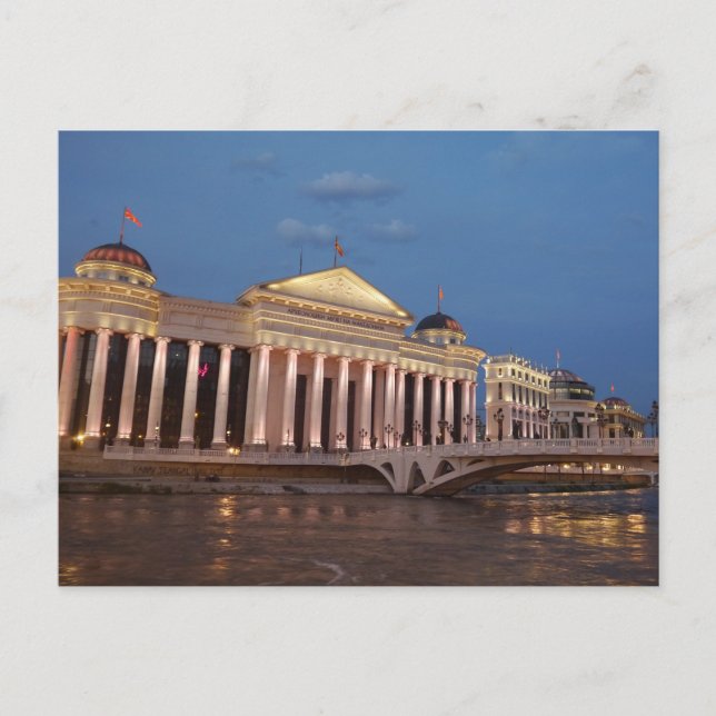 Carte Postale Skopje la nuit, Macédoine du Nord (Devant)