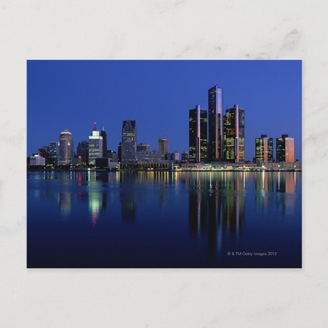 Carte Postale Skyline de Détroit la nuit (Devant)