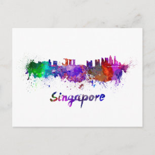 Carte Postale Skyline de Singapour en aquarelle