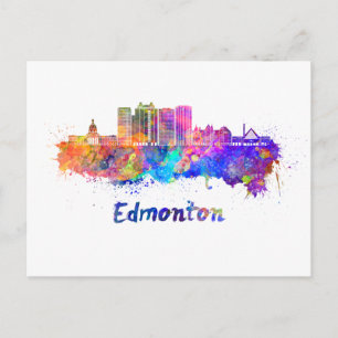 Carte Postale Skyline Edmonton V2 en aquarelle