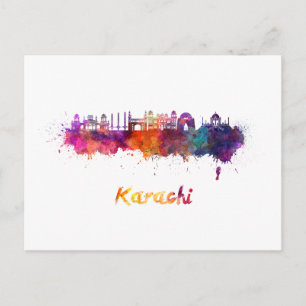 Carte Postale Skyline Karachi en aquarelle