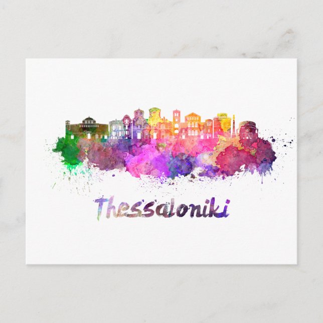 Carte Postale skyline Thessalonique en aquarelle (Devant)