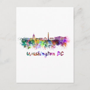 Carte Postale Skyline Washington DC en aquarelle