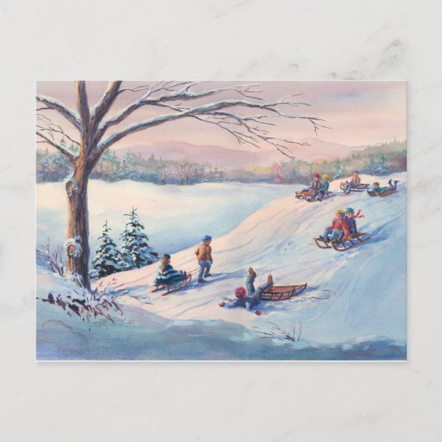 Carte Postale SLEDS, ENFANTS & NEIGE par SHARON SHARPE (Devant)