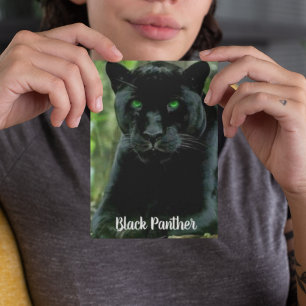 Carte Postale Sleek Black Panther Cat with Green Eyes