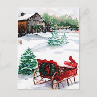 Carte Postale Sleigh et Red Robin