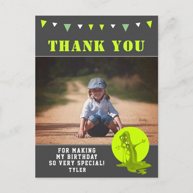 Carte Postale Slime Monster Green Kids Photo Anniversaire Merci (Devant)