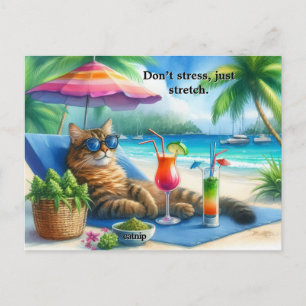 Carte Postale Slogan de chat drôle Kitty à la plage