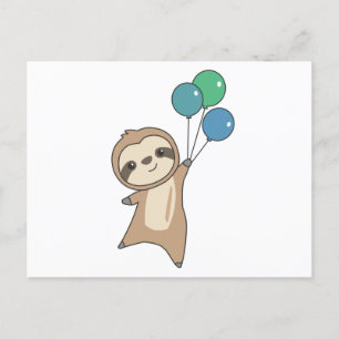 Carte Postale Sloth S'Envole Avec Des Ballons