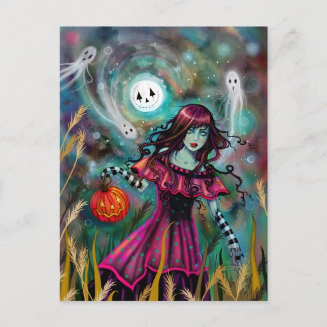 Carte Postale Smiling Moon Halloween Art Imaginaire par Molly H (Devant)