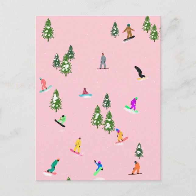 Carte Postale Snowboarders rose Illustration du snowboard (Devant)