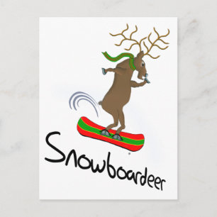 Carte Postale Snowboardeur Funny Snowboard Reindeer