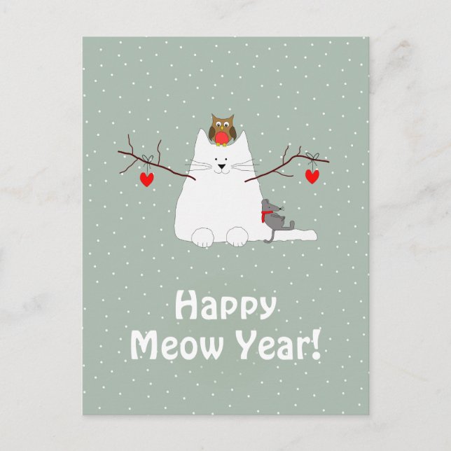 Carte postale Snowcat 'Happy Meow Year' (Devant)
