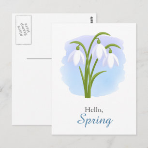 Carte Postale Snowdrops - Fleurs de printemps Aquarelle bleu Cit
