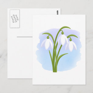 Carte Postale Snowdrops - Fleurs de printemps sur aquarelle bleu