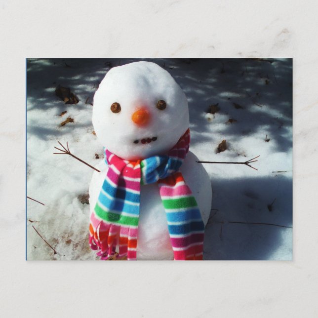 Carte Postale Snowman avec arc-en-ciel rayé (Devant)