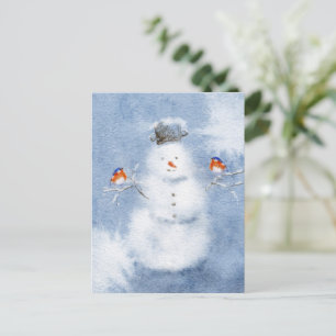 Carte postale Snowman couleur d'eau L'hiver char