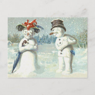 Carte Postale Snowman Couple hiver terrain de neige