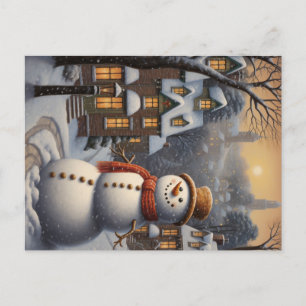 Carte Postale Snowman dans la ville Style Vintage Art