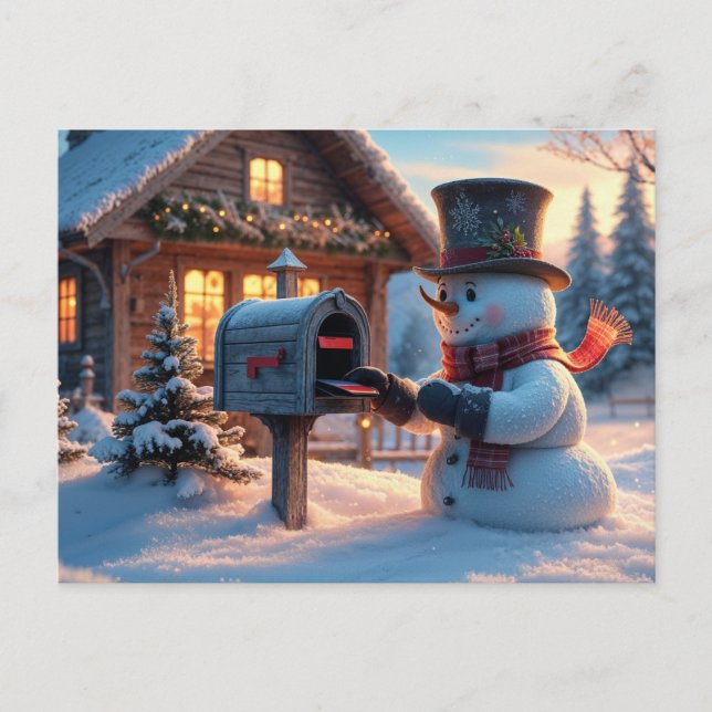Carte Postale Snowman de Noël et boîte aux lettres (Devant)