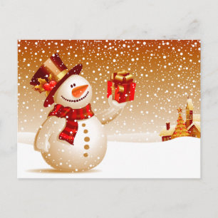 Carte Postale Snowman et Golden Stars