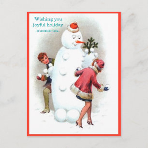 Carte Postale Snowman et jeune couple vintage des années 1920 (c