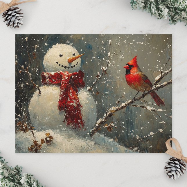 Carte Postale Snowman et une peinture cardinale à l'huile (Créateur téléchargé)