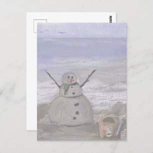 Carte Postale Snowman Froide À La Plage