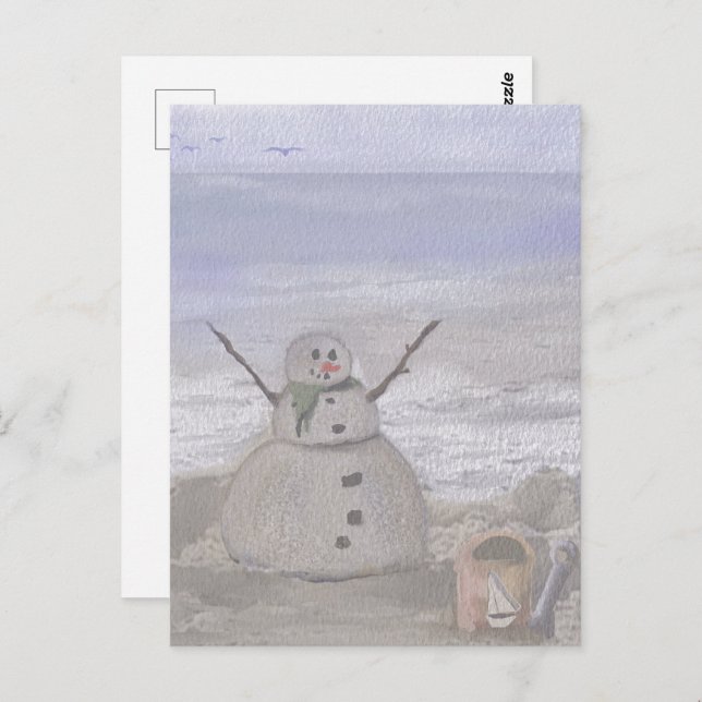 Carte Postale Snowman Froide À La Plage (Devant / Derrière)