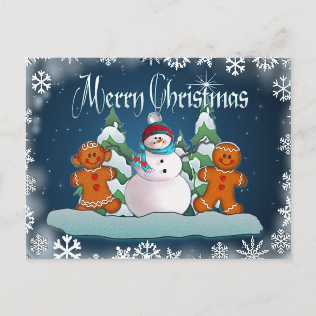 Carte Postale SNOWMAN & GINGERBREAD KIDS by SHARON SHARPE (Devant)
