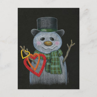 Carte postale Snowman Holding Hearts