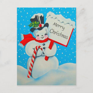 Carte postale Snowman Joyeux Noël des années 1950