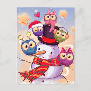 Carte Postale Snowman & Owls