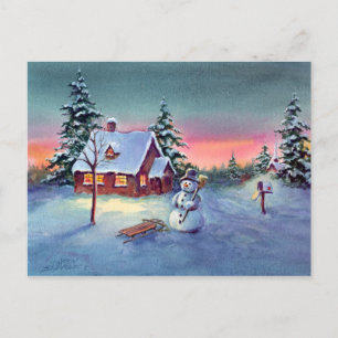 Carte Postale SNOWMAN & SLED par SHARON SHARPE