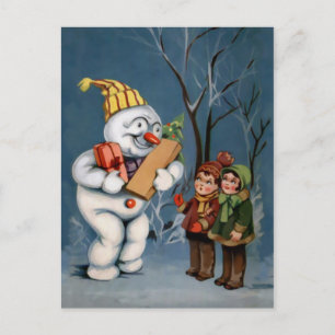 Carte Postale Snowman vintage avec présentateurs