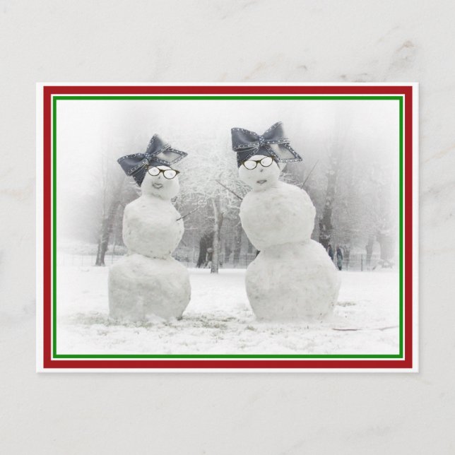 Carte Postale Snowmen avec Big Bow Casquettes (Devant)