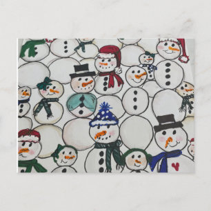 Carte Postale Snowmen noël Ornament main peint bonhomme de neige