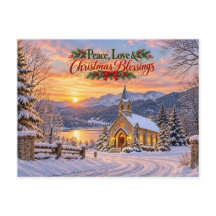 Snowy Christmas Church Postcard